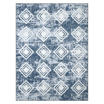 Washable Modern Geometric Grid Rug Non Slip Low Pile Rug Soft Contemporary Throw Floor Cover Foldable Indoor Carpet for Living Room Bedroom