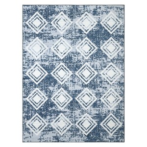 Washable Modern Geometric Grid Rug Non Slip Low Pile Rug Soft Contemporary Throw Floor Cover Foldable Indoor Carpet for Living Room Bedroom - 1 of 4