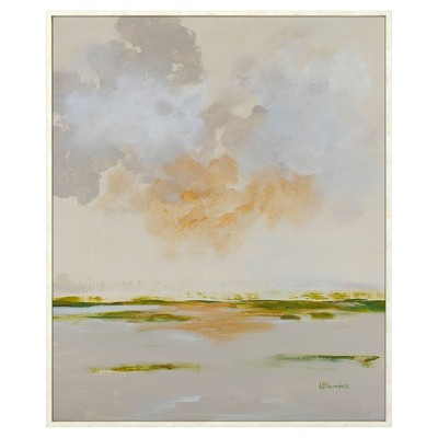 HomeRoots Abstract Watercolor Waterscape White Floater Frame Wall Art