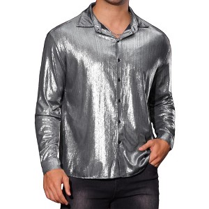 Lars Amadeus Men's Button Down Regular Fit Shiny Party Metallic Shirts - 1 of 4