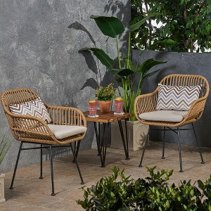 Dining Chairs Set Of 2, Rattan Chairs With Waterproof Mat, Steel Frame, Slender Leg, Round Edges Modern Living Room Chair - 1 of 4