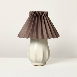 Ceramic with Brown Knife Pleat Shade Accent Table Lamp Sour Cream - Hearth & Hand™ with Magnolia - 1 of 4