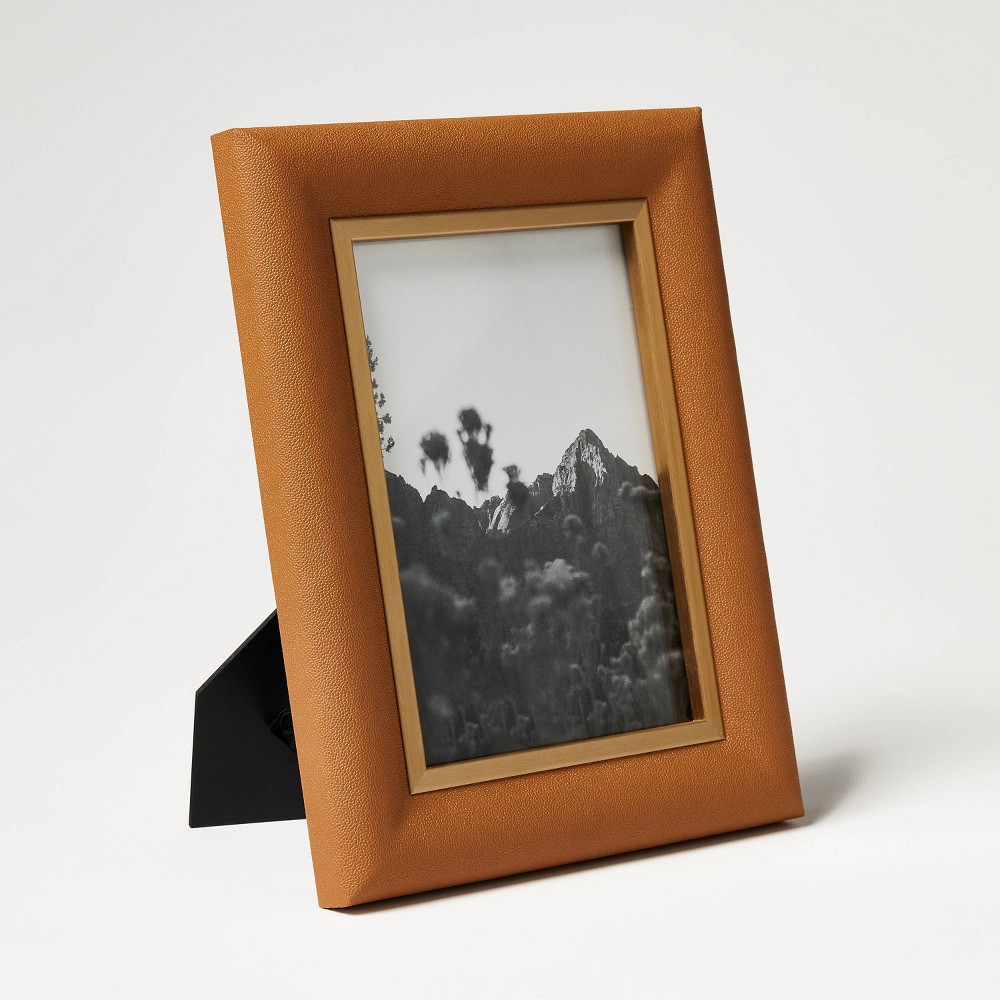 Photos - Photo Frame / Album 5"x7" Shagreen Wrapped Single Image Table Frame Toasted Almond - Threshold