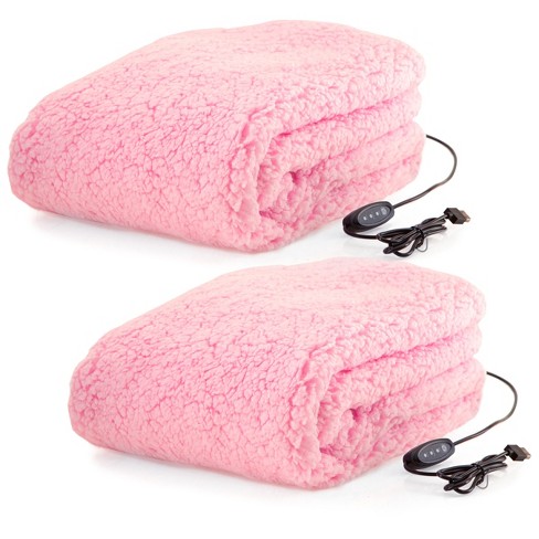 Heated Blanket 2-Pack - USB-Powered Fleece Throw Blankets for Travel, Home,  Office, or Camping - Winter Car Accessories by Stalwart (Pink)