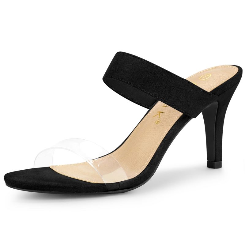 Allegra K Women's Clear Strap Stiletto Heel Slides Sandals, 1 of 8