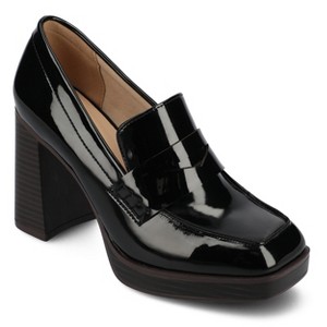 Journee Womens Ezzey Loafer Mid Stacked Heel Square Toe Pumps - 1 of 4