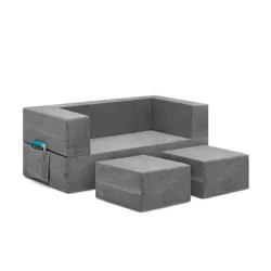 Delta Children Kids' and Toddlers Convertible Sofa and Play Set - Modular Foam Couch and Flip Out Lounger with 2 Ottomans - Gray - 3ct