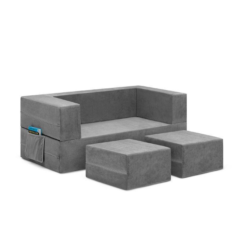 Delta Children Kids&#39; and Toddlers Convertible Sofa and Play Set - Modular Foam Couch and Flip Out Lounger with 2 Ottomans - Gray - 3ct, 1 of 15