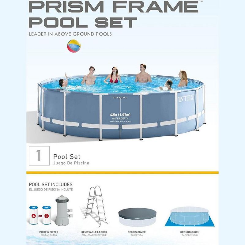 Intex 15 Feet x 48 Inches Prism Frame Swimming Pool Set w/ Ladder, Cover, & Pump, 3 of 4