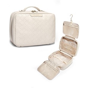 Toiletry Bag with Hanging Hook, PU Leather Waterproof Travel Makeup Organizer for Women with 4 Compartments - 1 of 4