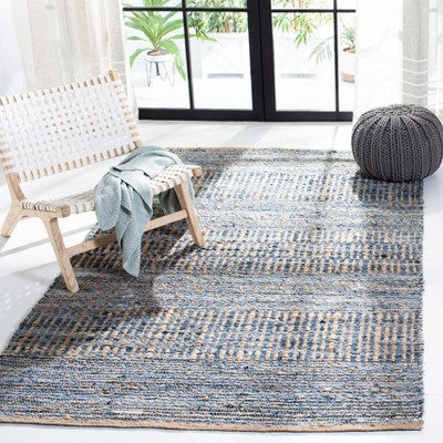 Cape Cod Coastal Charm 4' Square Hand-Knotted Blue Jute Area Rug