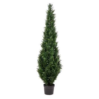 Vickerman 6' Artificial Potted Green Cedar Tree. In a 9.5"Lx9.5"Wx7.5"H base.