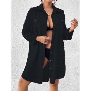 Women's Oversized Casual Shirts Open Front Knot Details Swimsuit Cover Up Summer Lighweight Shirts - 1 of 4