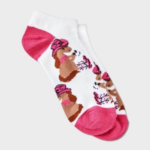 Women's Cowgirl Low Cut Socks - White/Pink 4-10: Animal Icon Pattern, Lightweight Fabric - 1 of 3
