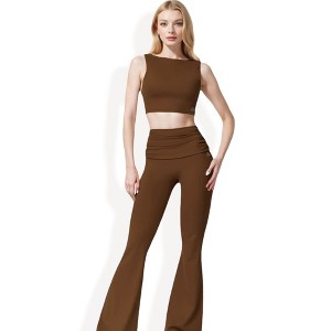 Anna-Kaci Active Women's Flared High Waist Pants and Cropped Tank Top Activewear Set - 1 of 4
