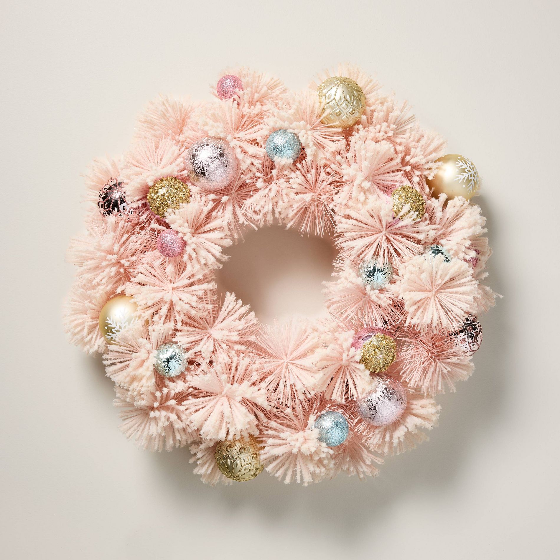 18" Bottle Brush Ornament Christmas Wreath Pink - Simply Shabby Chic