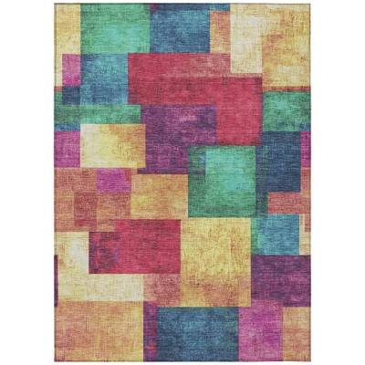 Gold Navy Blue And Purple Geometric Washable Indoor Outdoor Area Rug