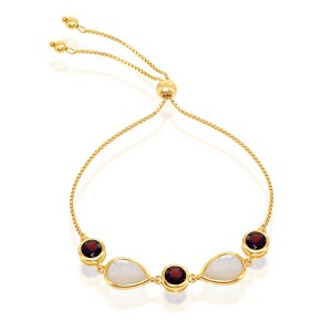 Simona Sterling Silver Garnet and Mother of Pearl Adjustable Bolo Bracelet - Gold Plated - Gold - 1 of 2