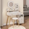 WhizMax Round Mirror Bedside Cabinet Vanity Table + Cushioned Stool, 17" diameter LED Mirror, Touch Control, 3-color, Brightness adjustable - 3 of 4