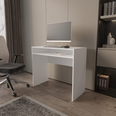 INFURNIC Desks Modern Office Desk with Spacious Surface and Convenient Shelf Easy to Assemble for Efficient Workspace, White, 16.5"*35.1"*30.6"
