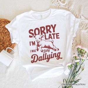 Sorry I'm Late Funny Lamb T-Shirt, Retro Dilly Dallying White and Natural Tee for Quirky Women| OrnamentallyYou - 1 of 4