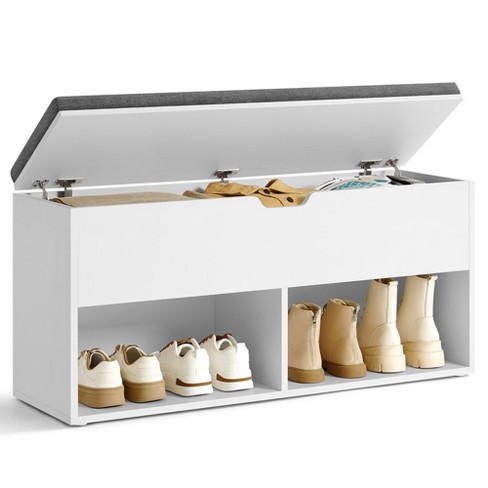 Vasagle Shoe Bench With Cushion Storage Bench With 2 Open And 1 Hidden Compartments White And Gray Target