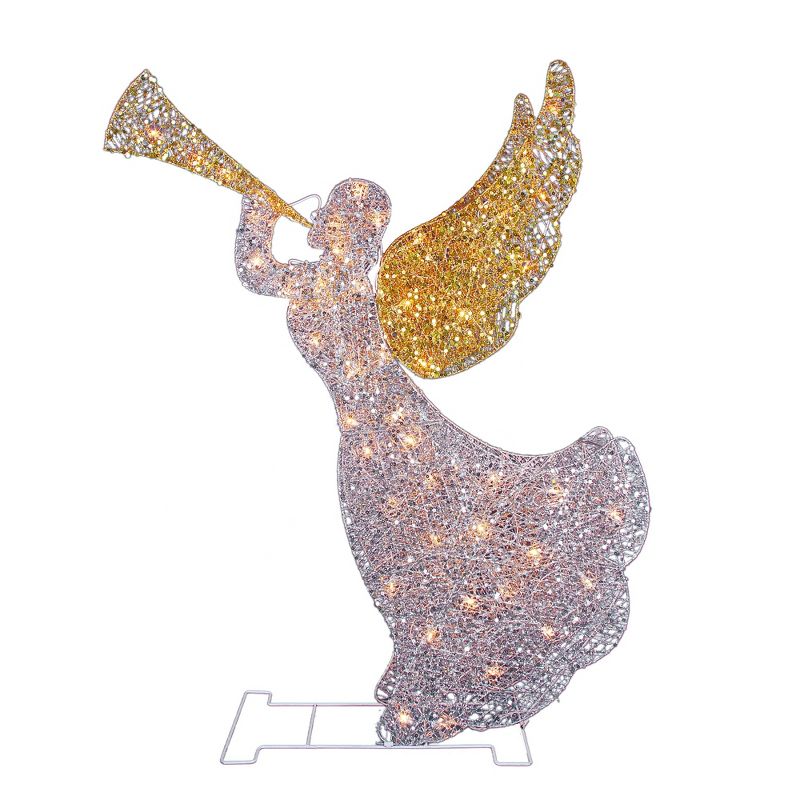 Northlight 46" Silver and Gold Lighted 3-D Glittered Angel Christmas Outdoor Decoration - Clear Lights, 4 of 6