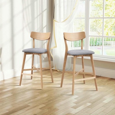 Resenkos Counter Bar Stools, Counter Stool,Wooden Bar Chairs Set of 2, Counter Height Stool with Backrest and Footrest,Oak Brown
