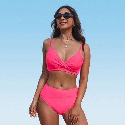 Women's Small Breasted Bikini Sets Classic Solid Color Lacing Front Halter  Bathing Suit Low Waist Swimsuits