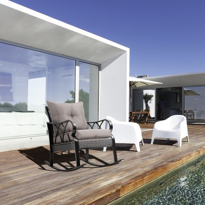 Ergonomic Grey Wicker Rocking Chair with Padded Cushions