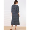 cheibear Women's Zip Front Robe 3/4 Sleeve Striped Long Bathrobe Dress Pajama - 3 of 4