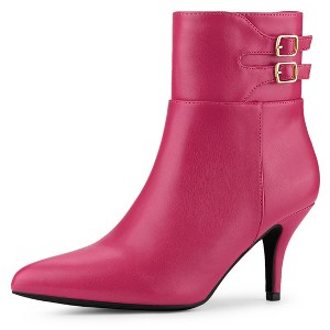 Allegra K Women's Pointed Toe Buckle Stiletto Heels Ankle Boots - 1 of 4
