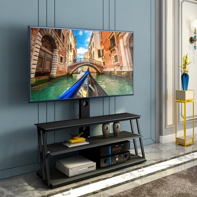 Chic Crate - Ergonomic TV Stand w/ Angle & Height Adjustment - Modular Tempered Glass Console - Obsidian Black