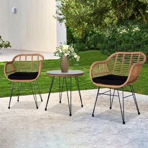 3-Piece Wicker Outdoor Bistro Set with Cushion - 1 of 4
