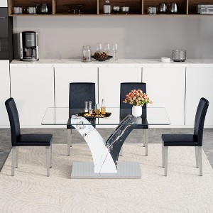 5-Piece Dining Set with Tempered Glass Table and 4 PU Armless Chairs - 1 of 4