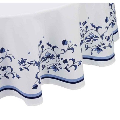 Portofino Blue and White Round Fabric Tablecloth