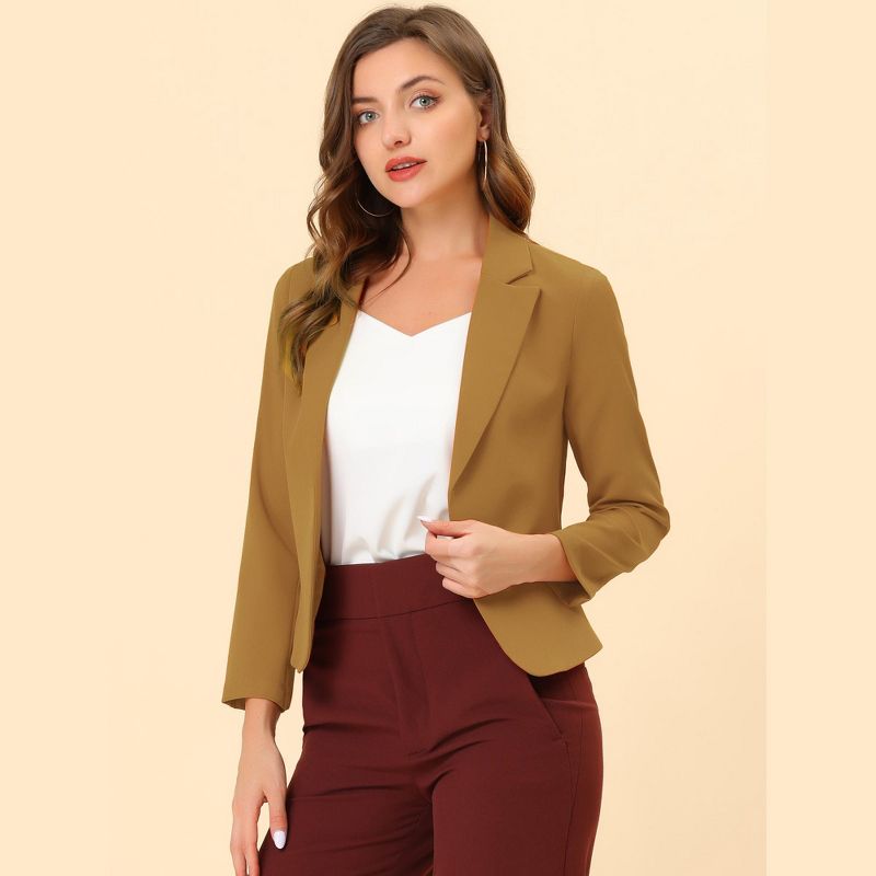 Allegra K Women's Open Front Office Work Crop Long Sleeve Suit Blazer, 2 of 6