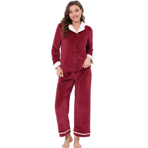 Cheibear Womens Sleepwear Flannel Button Down Lounge Warm Winter Long ...
