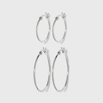 Women's Sterling Silver Click Hoop Earrings Set of 2 - Silver: Polished Nickel-Free Fashion Jewelry