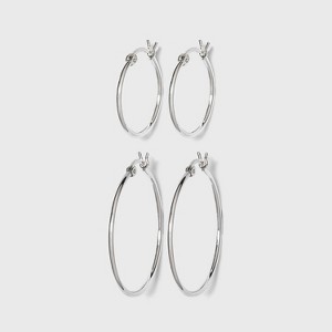 Women's Sterling Silver Click Hoop Earrings Set of 2 - Silver - 1 of 2