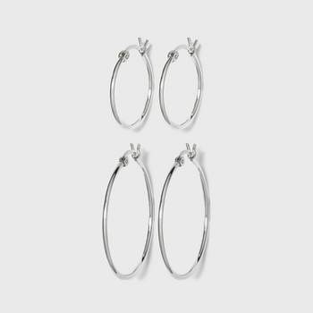 Women's Sterling Silver Click Hoop Earrings Set of 2 - Silver