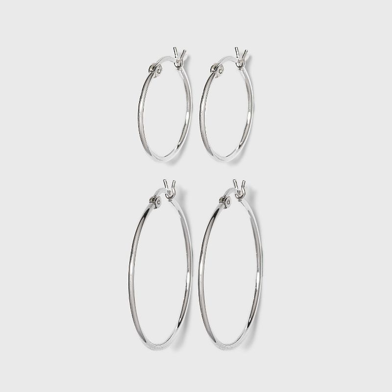 Women&#39;s Sterling Silver Click Hoop Earrings Set of 2 - Silver, 1 of 5