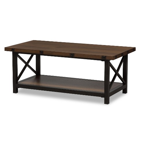 Herzen Rustic Industrial Style Antique Textured Finished Metal Distressed Wood Occasional Cocktail Coffee Table Brown Baxton Studio Target