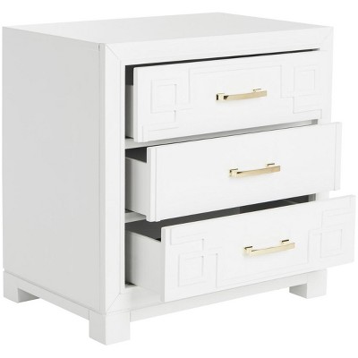Transitional White 3-Drawer Nightstand with Greek Key Design