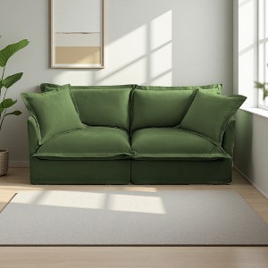 2-Seater Chenille Slipcovered Deep Seat Sofa with Detachable Cover & High Back Pillows - 1 of 4