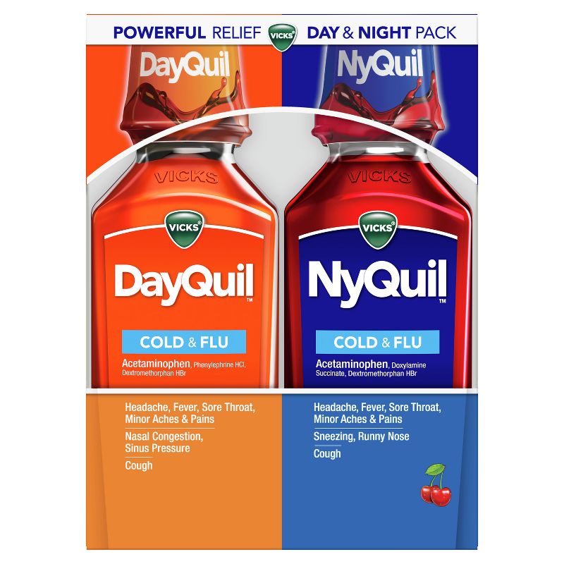 Vicks DayQuil &#38; NyQuil Cold &#38; Flu Medicine Liquid - Cherry - 24 fl oz, 1 of 12