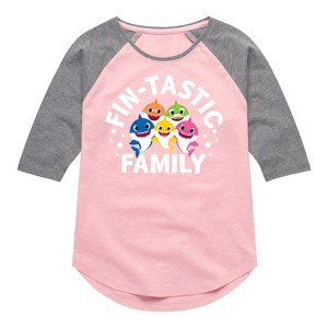 Girls' - Baby Shark - Fintastic Family Shirt Tail Raglan Graphic T-shirt - 1 of 4