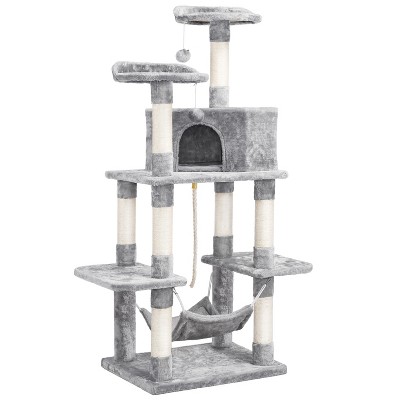 Yaheetech 59"H 4-Level Plush Cat Tree with Condos - Light Gray