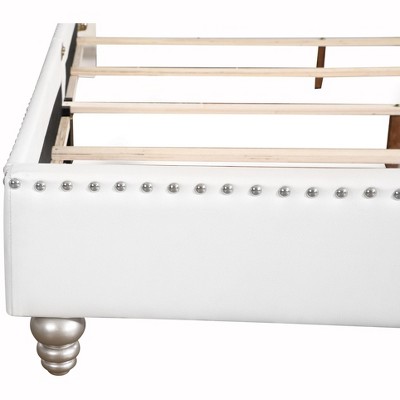 Maxx White Tufted Upholstered Full Panel Bed with Nailhead Trim
