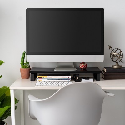 Black Metal and Wood 1-Tier Computer Monitor Stand